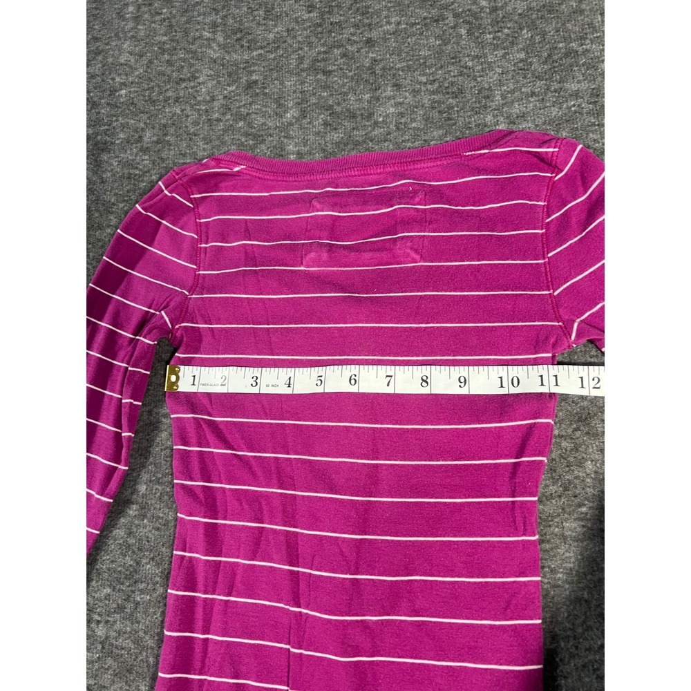 VTG Aeropostale Pink Striped Waffle Knit Henley Top Long Sleeve Y2K Logo Small - Picture 4 of 4